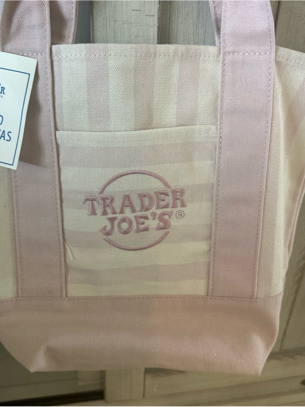 Trader Joe's Pink Striped Canvas Tote